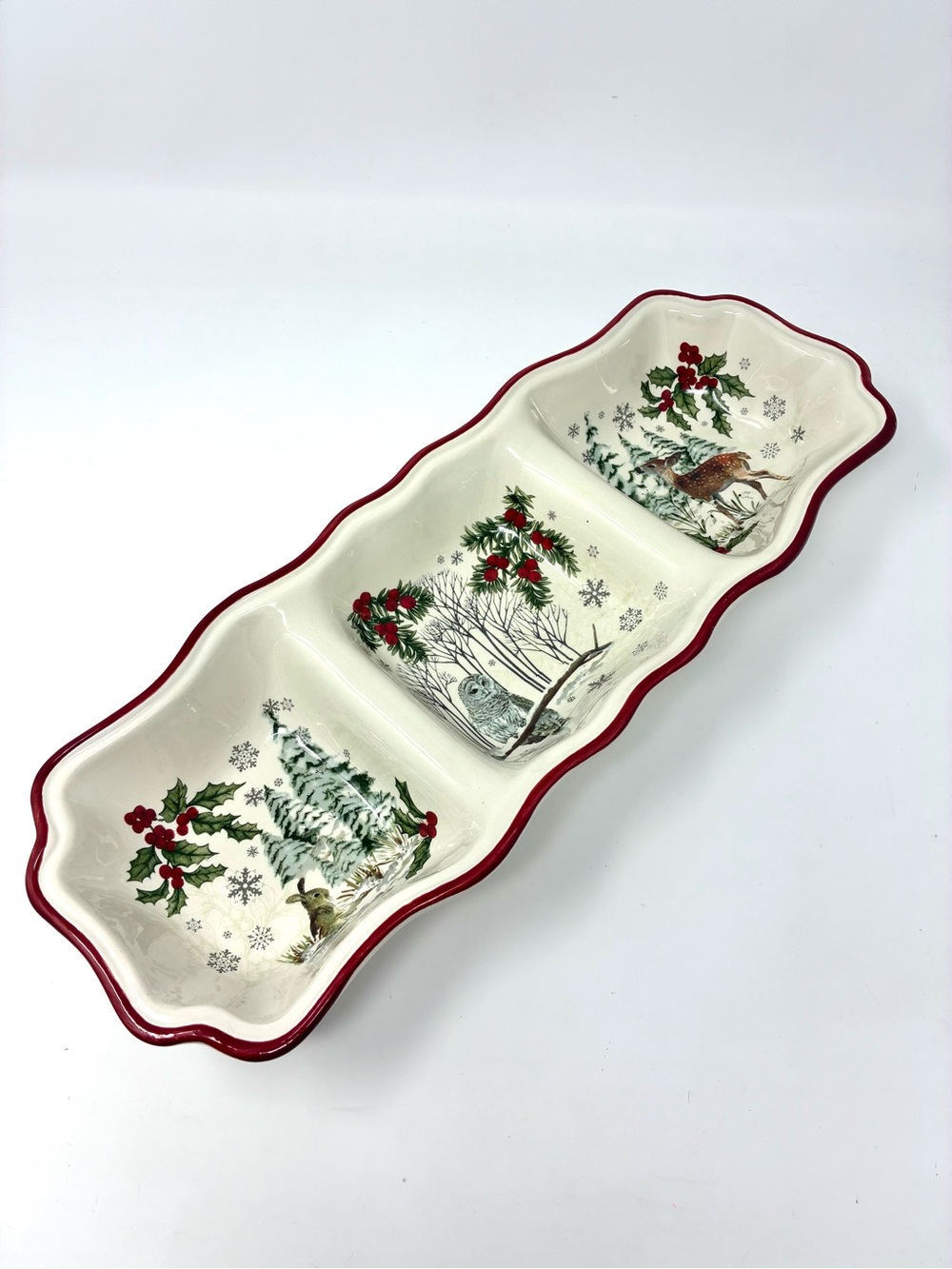 Better Homes & Gardens Heritage Collection Winter Forest Divided Tray 15” Deer